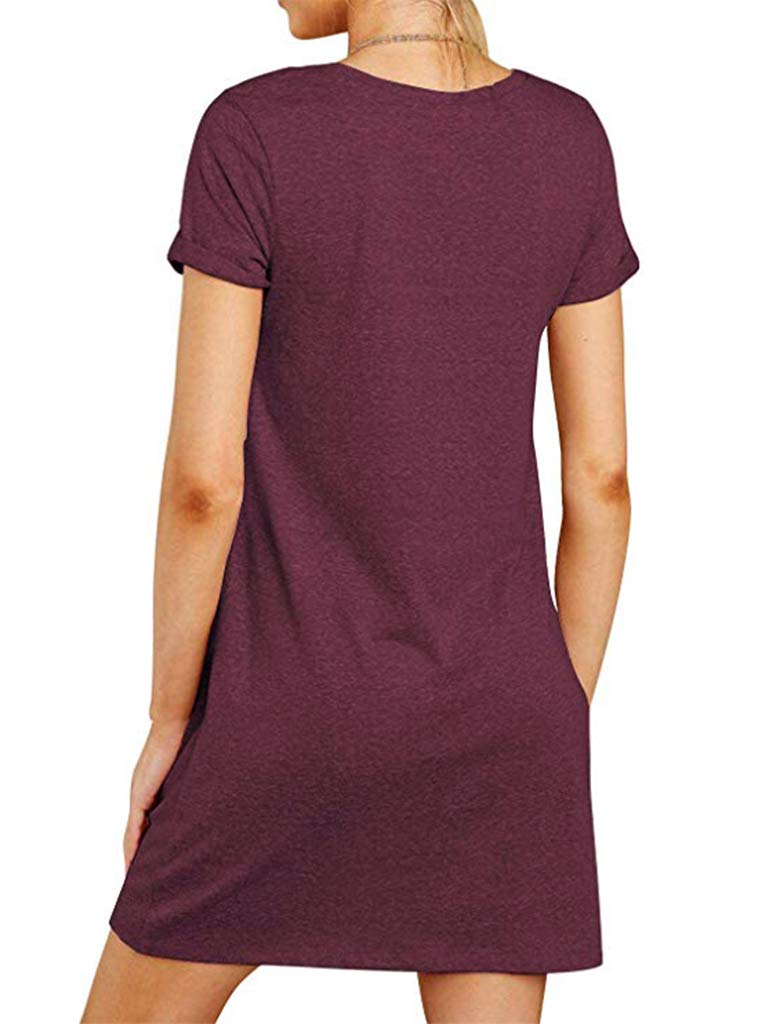 Locryz Womens Dresses Casual Summer Side Twist Knot Shift Dresses for Work M Wine Red - Image 2